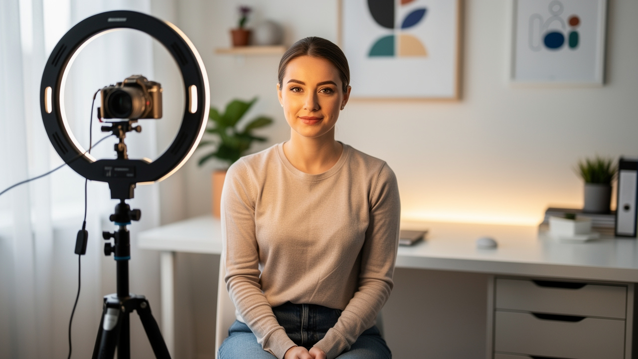 Content creator filming comeback video with professional setup