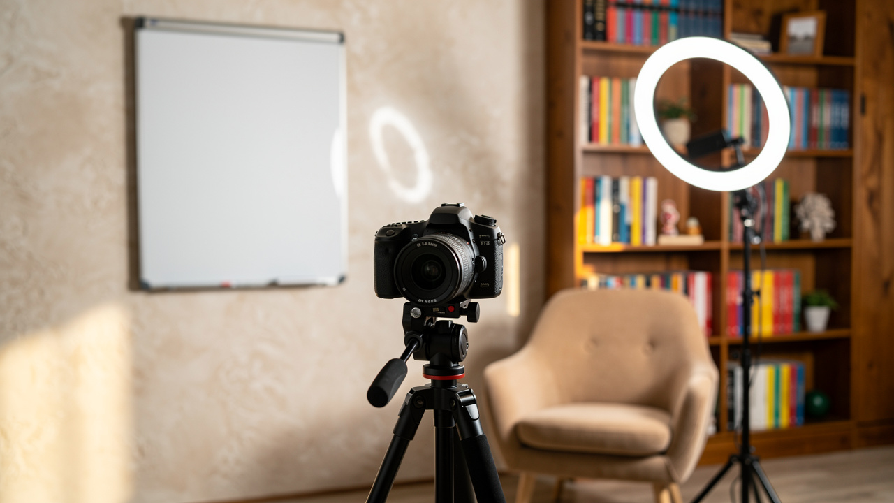 Professional home studio setup for filming lessons