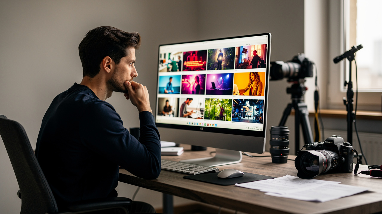Reviewing different video ad format options and thumbnails