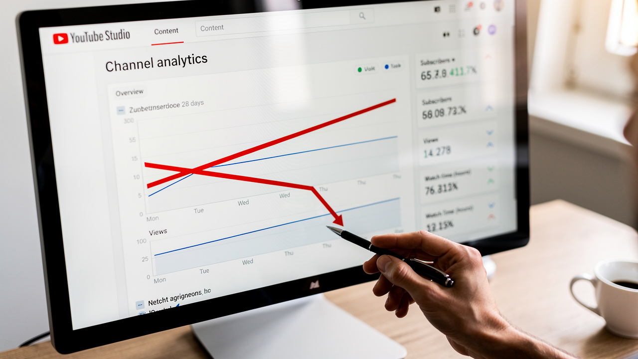 YouTube Studio analytics showing channel performance metrics