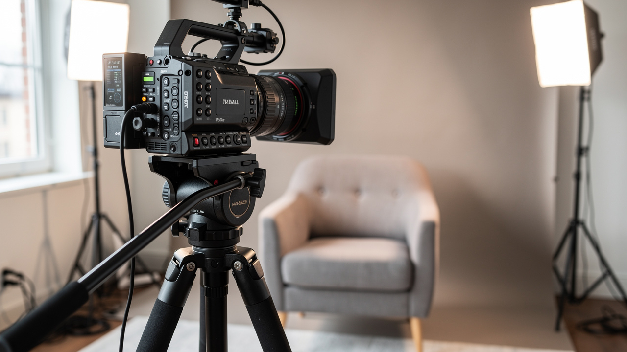 Professional home video studio filming setup