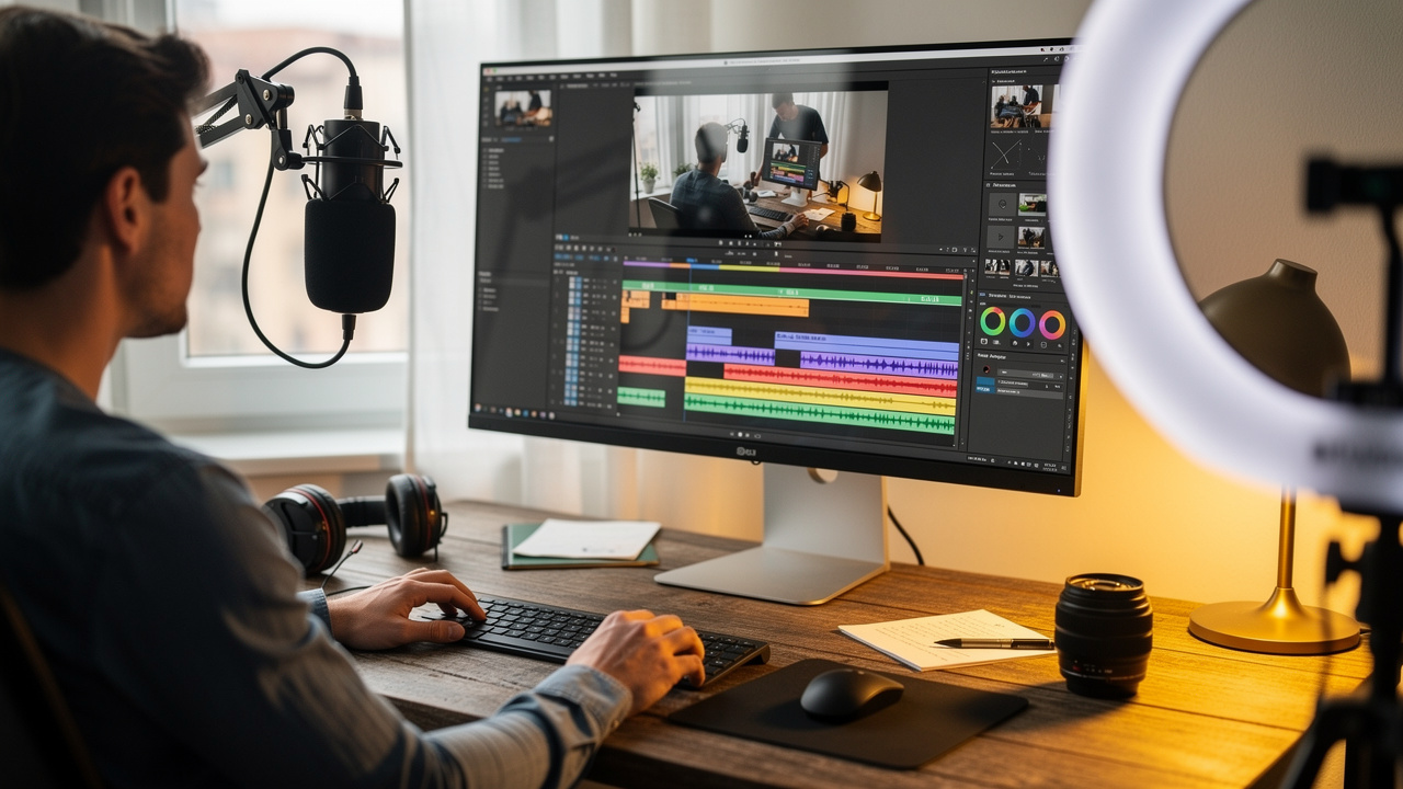 Professional video editing workspace for YouTube creators