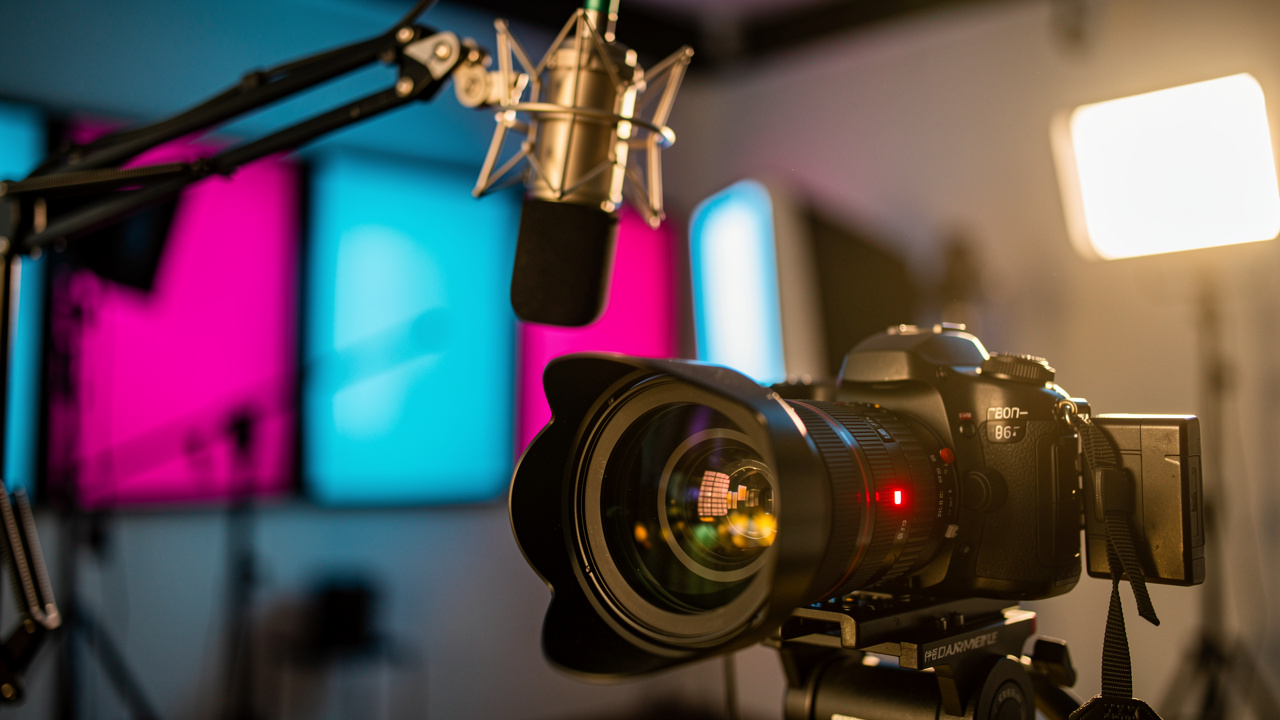Professional video recording studio equipment setup